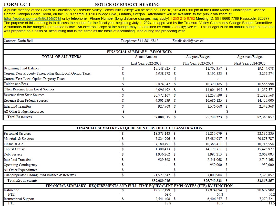 image of page 1 of 2024-2025 budget